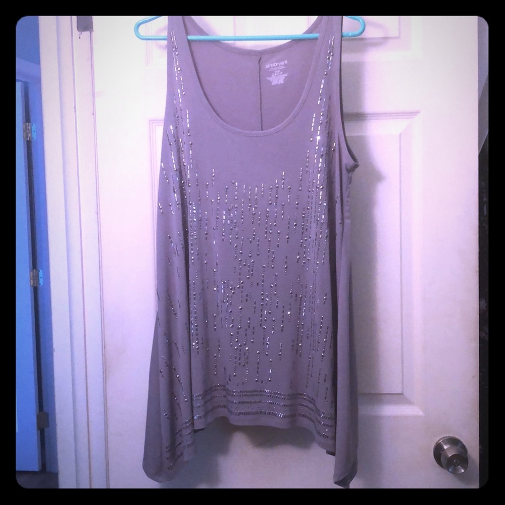 Girls night out embellished gray tank top